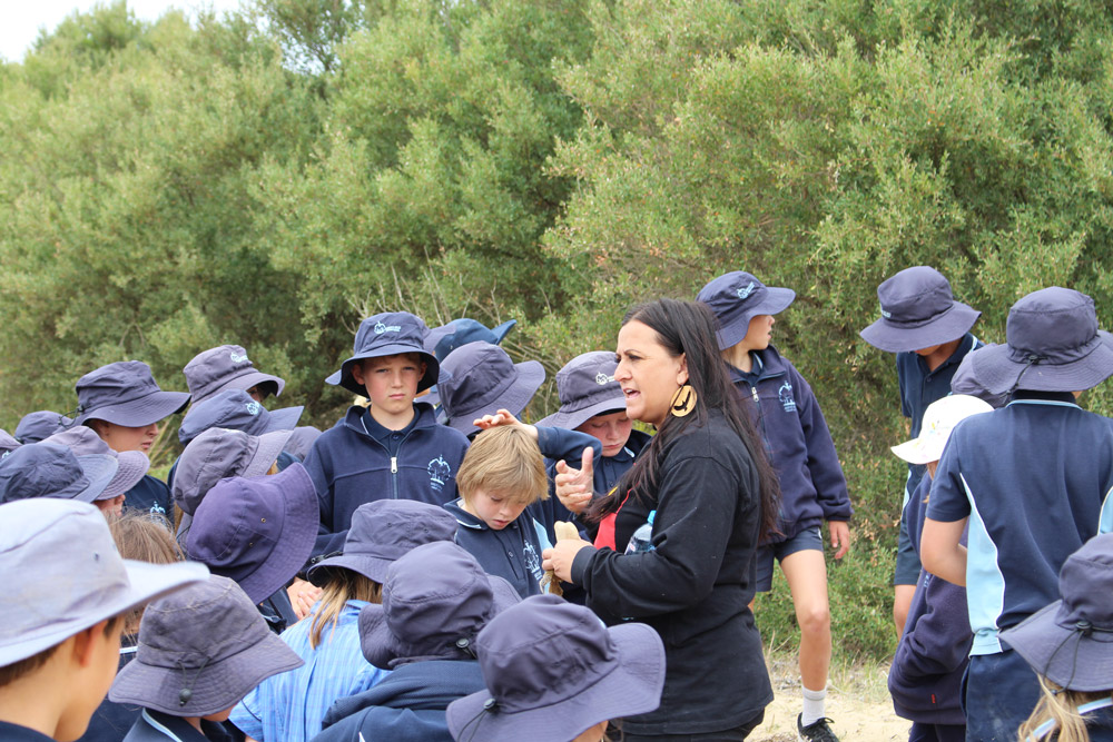 Students at Point Impossible beach front learning about indigenous foods during Wathaurong Waddawurrung cultural excursion.