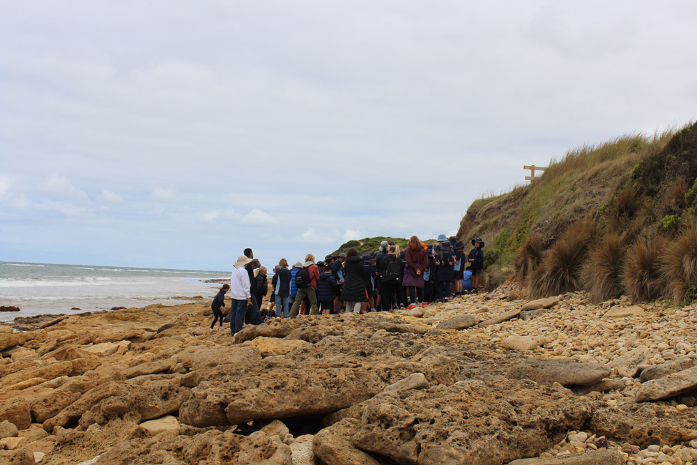 Students at Point Impossible beach front for Wathaurong Waddawurrung cultural excursion